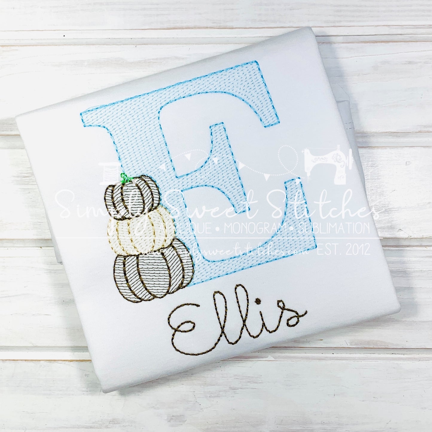 5029 - STACKED PUMPKIN INITIAL SKETCH STITCH APPLIQUE - CHILD SHIRT