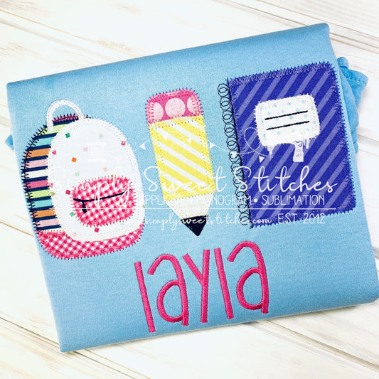 1700 - GIRLS BACKPACK TRIO - APPLIQUE CHILD SHIRT