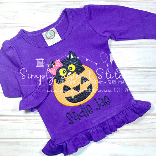 1813 - KITTY CAT PUMPKIN SALE - APPLIQUE CHILD SHIRT