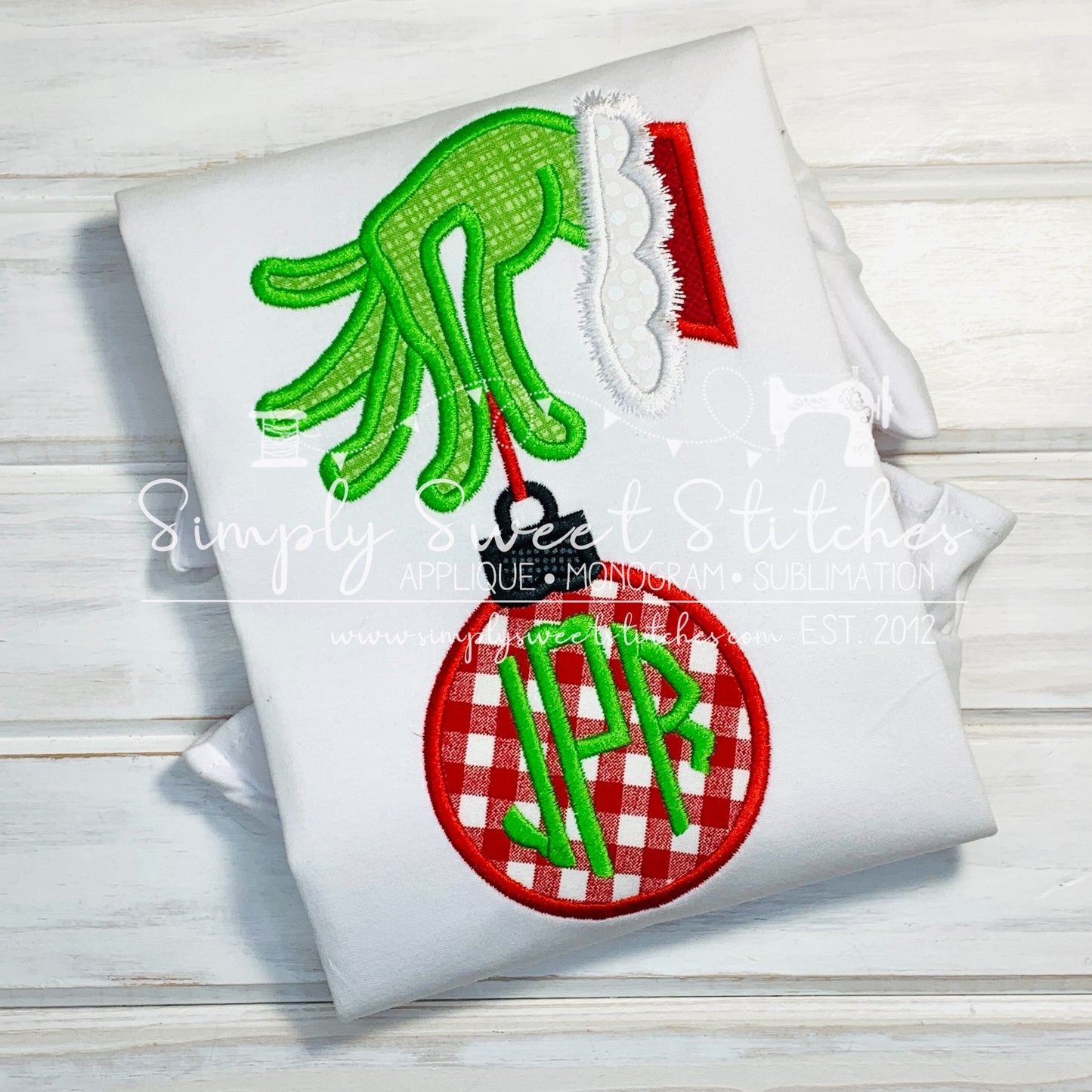 1912 - GRINCH HAND MONOGRAM - APPLIQUE CHILD SHIRT