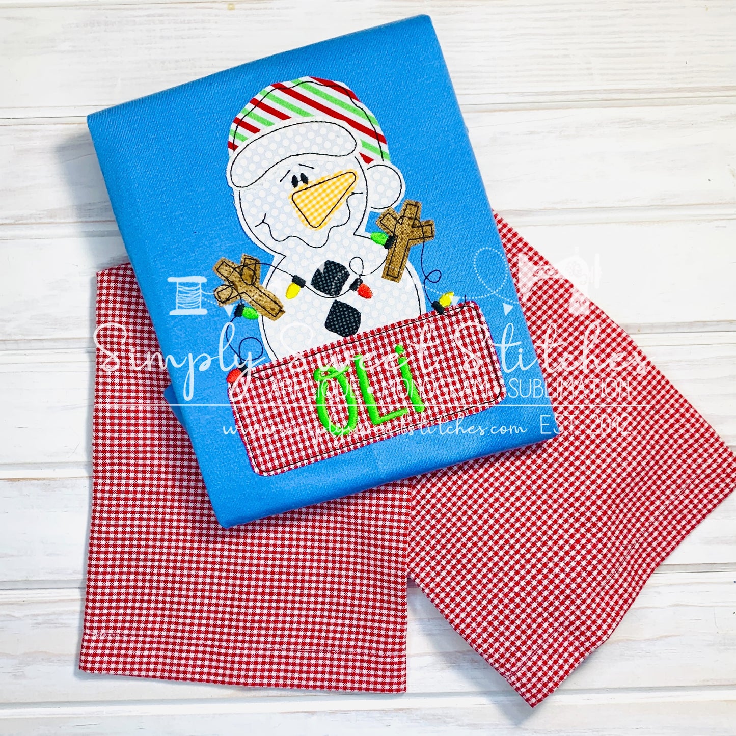 1862 - BOY SNOWMAN WITH NAME BOX - APPLIQUE CHILD SHIRT