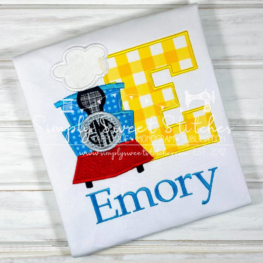 1066 - TRAIN ALPHABET BIRTHDAY NUMBER - APPLIQUE CHILD SHIRT