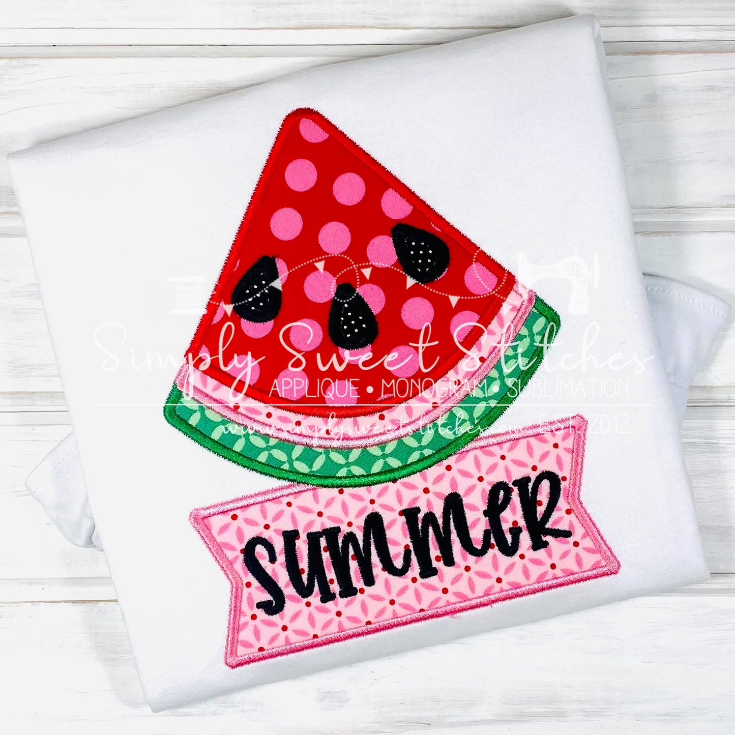 2000 - SATIN STITCH WATERMELON SLICE WITH NAME BOX - APPLIQUE CHILD SHIRT