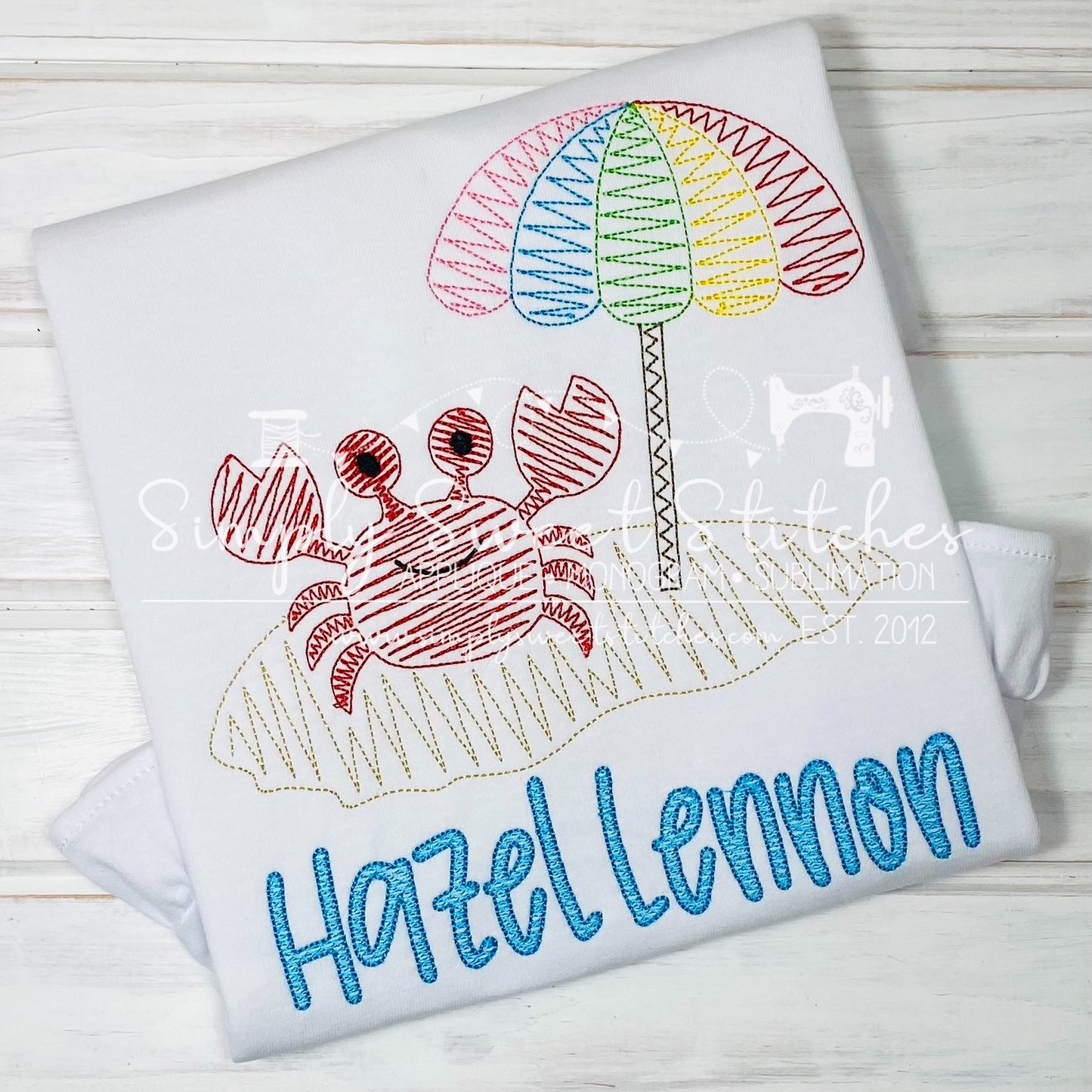 2004 - BEACH CRAB WITH UMBRELLA - SKETCH CHILD SHIRT