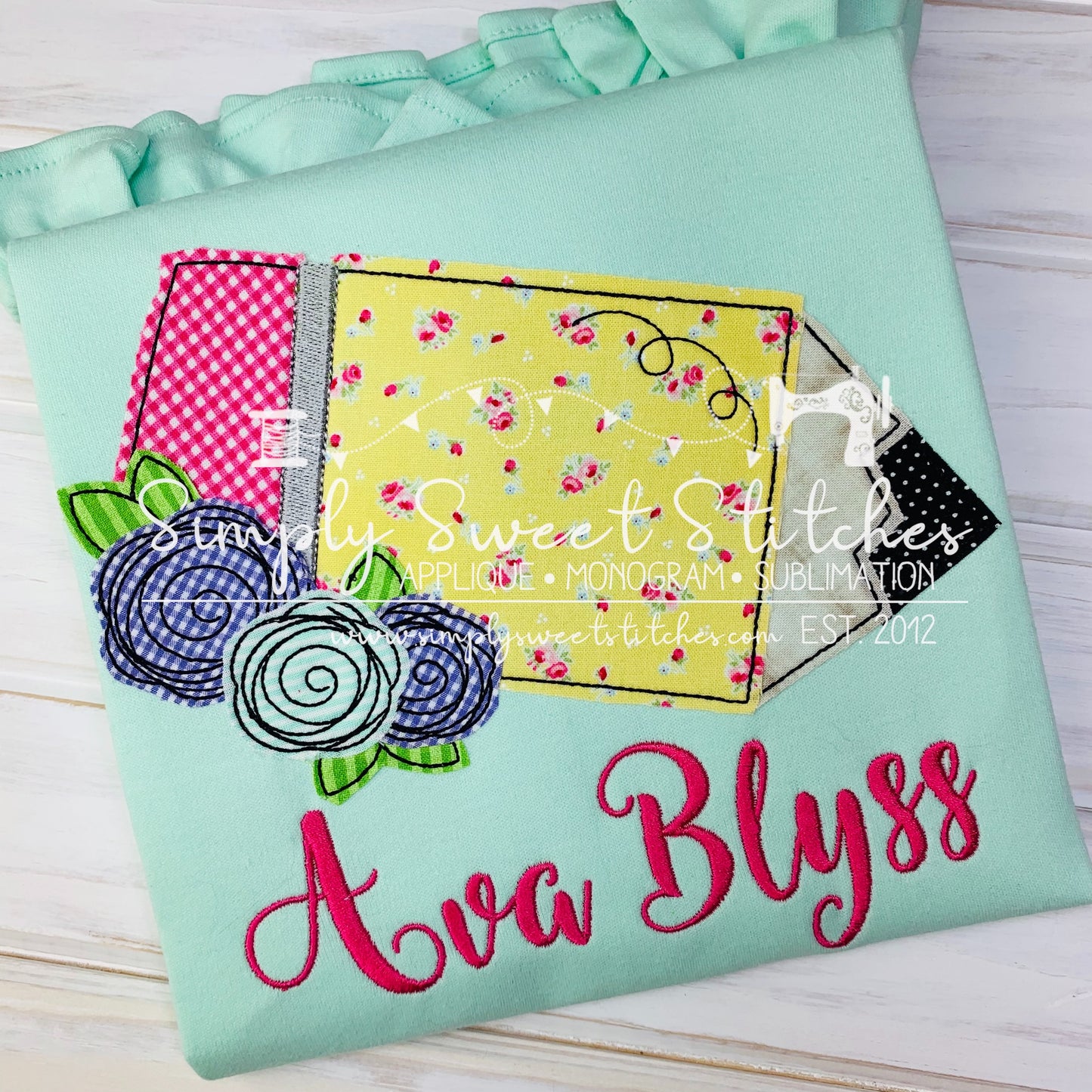 1698 - FLORAL PENCIL - APPLIQUE CHILD SHIRT