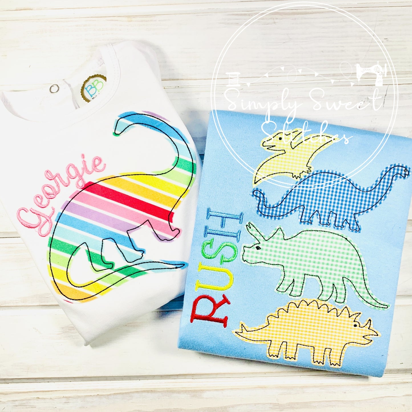 1114 - STACKED DINOSAURS - APPLIQUE CHILD SHIRT