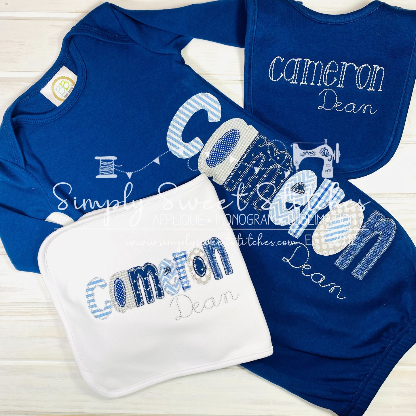 1029 - BOY NAME - APPLIQUE BABY GOWN