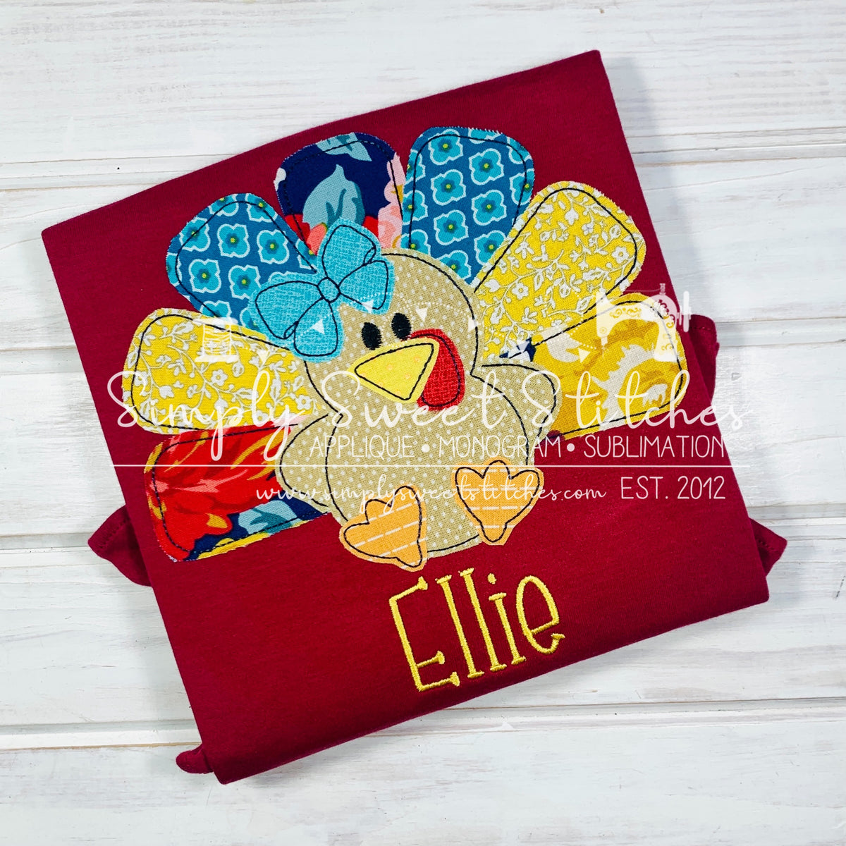 1479 - GIRL TURKEY WITH BOW - APPLIQUE CHILD SHIRT