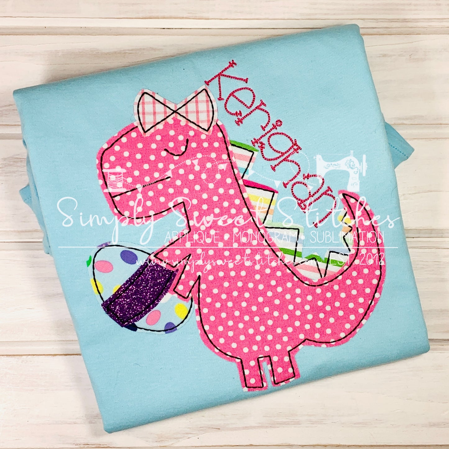 1543 - EASTER GIRL DINOSAUR - APPLIQUE CHILD SHIRT