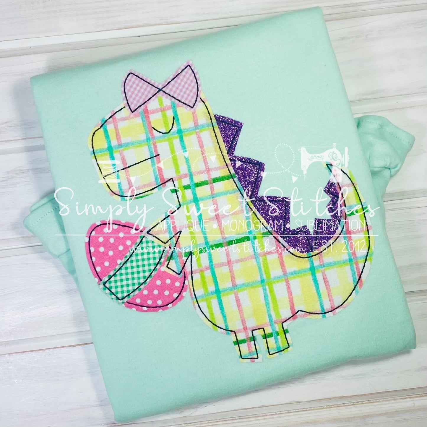 1543 - EASTER GIRL DINOSAUR - APPLIQUE CHILD SHIRT