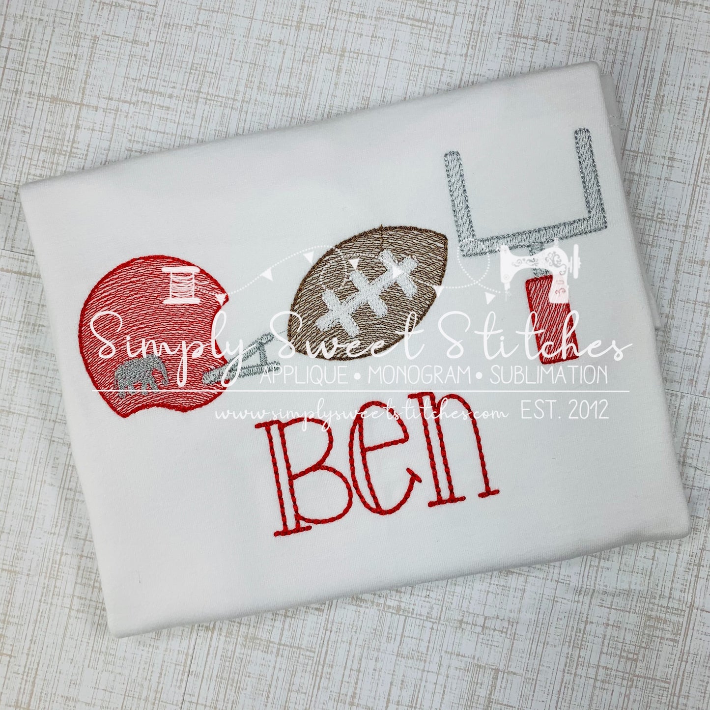 1654 - FOOTBALL, HELMET, GOAL POST TRIO - SKETCH CHILD SHIRT