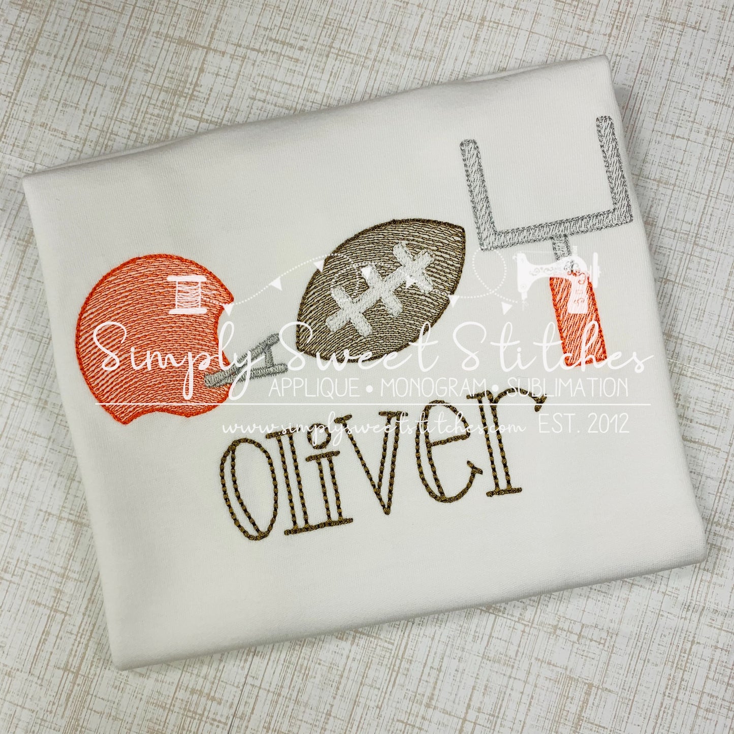 1654 - FOOTBALL, HELMET, GOAL POST TRIO - SKETCH CHILD SHIRT