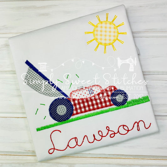 1346 - BOY LAWNMOWER WITH SUNSHINE - APPLIQUE CHILD SHIRT