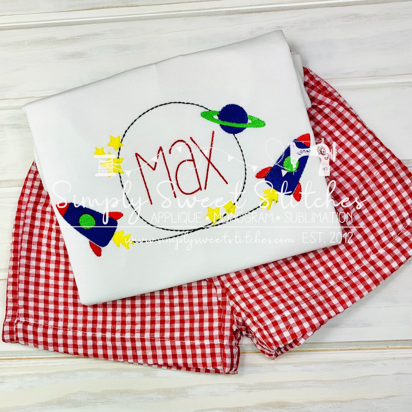 1677 - ROCKET SHIP MONOGRAM - SKETCH CHILD SHIRT