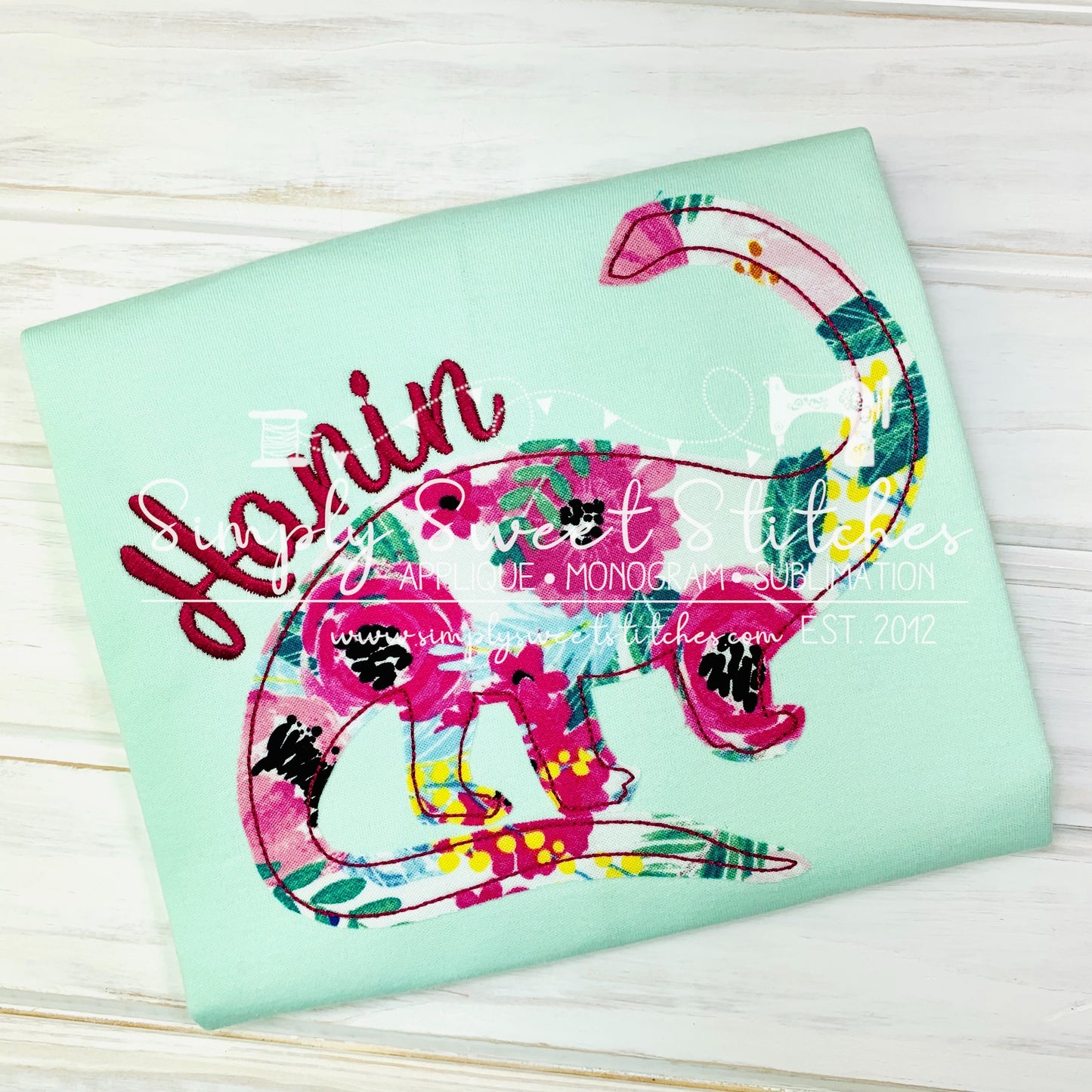1656 - GIRL DINOSAUR - APPLIQUE CHILD SHIRT