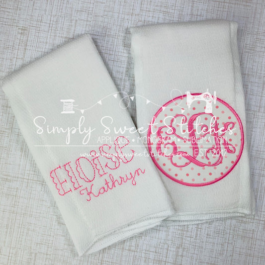 1220 - GIRL MONOGRAM - EMBROIDERED BURP CLOTH