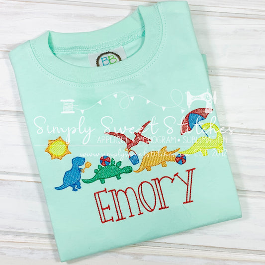 1666 - BOYS BEACH DINOSAUR - SKETCH CHILD SHIRT