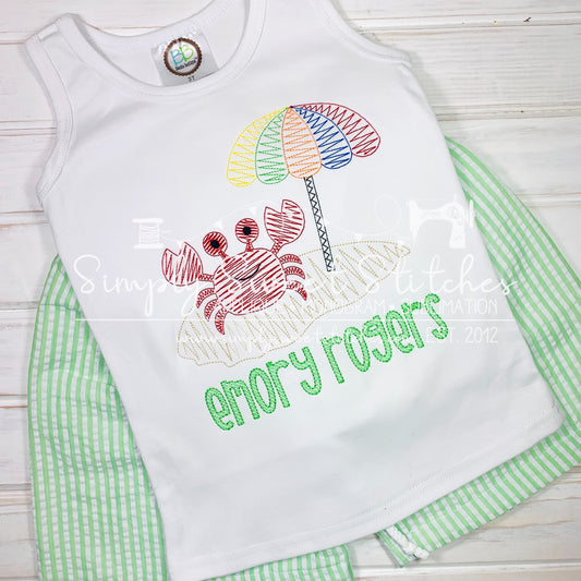 2004 - BEACH CRAB WITH UMBRELLA - SKETCH CHILD SHIRT