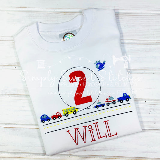 2163 - RACE CAR TRACK CIRCLE BIRTHDAY NUMBER - SKETCH CHILD SHIRT