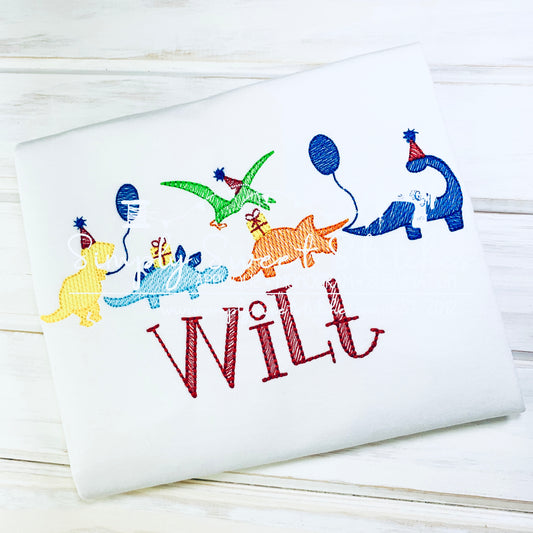 1532 - HAPPY BIRTHDAY DINOSAURS - SKETCH CHILD SHIRT