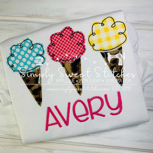 1619 - ICE CREAM CONE TRIO - APPLIQUE CHILD SHIRT