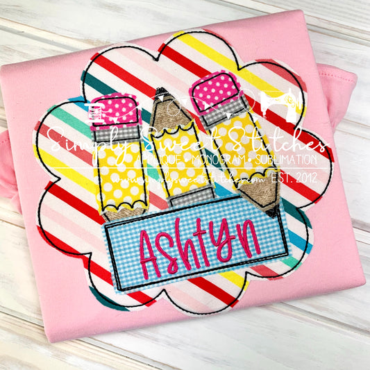 1743 - PENCIL TRIO SCALLOP CIRCLE - APPLIQUE CHILD SHIRT