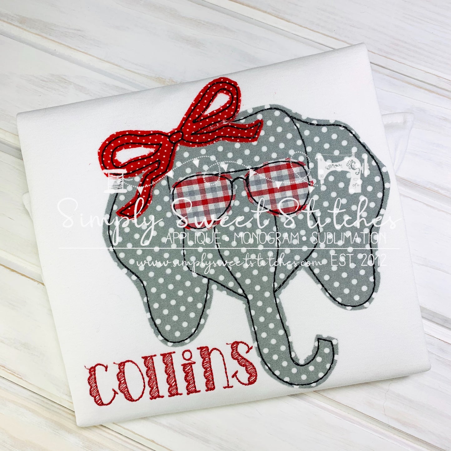 1751 - GIRL ELEPHANT WITH SUNGLASSES - APPLIQUE CHILD SHIRT