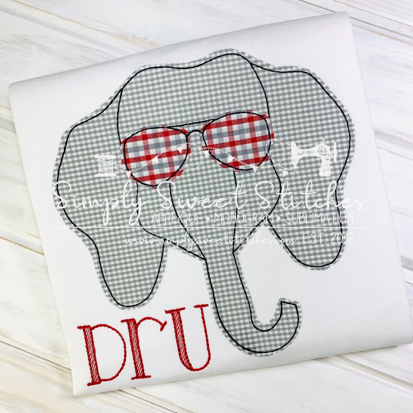 1752 - ELEPHANT WITH SUNGLASSES - APPLIQUE CHILD SHIRT