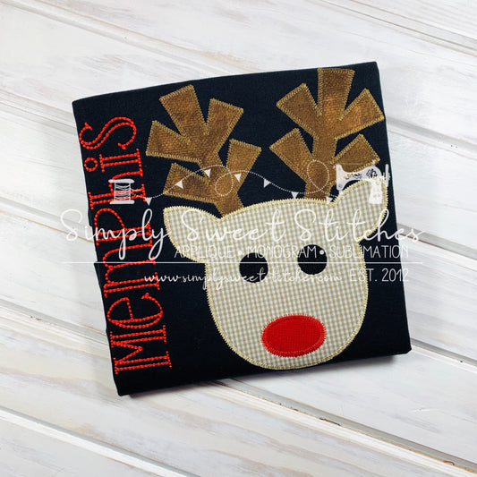 1406 - BOY REINDEER FACE - APPLIQUE CHILD SHIRT