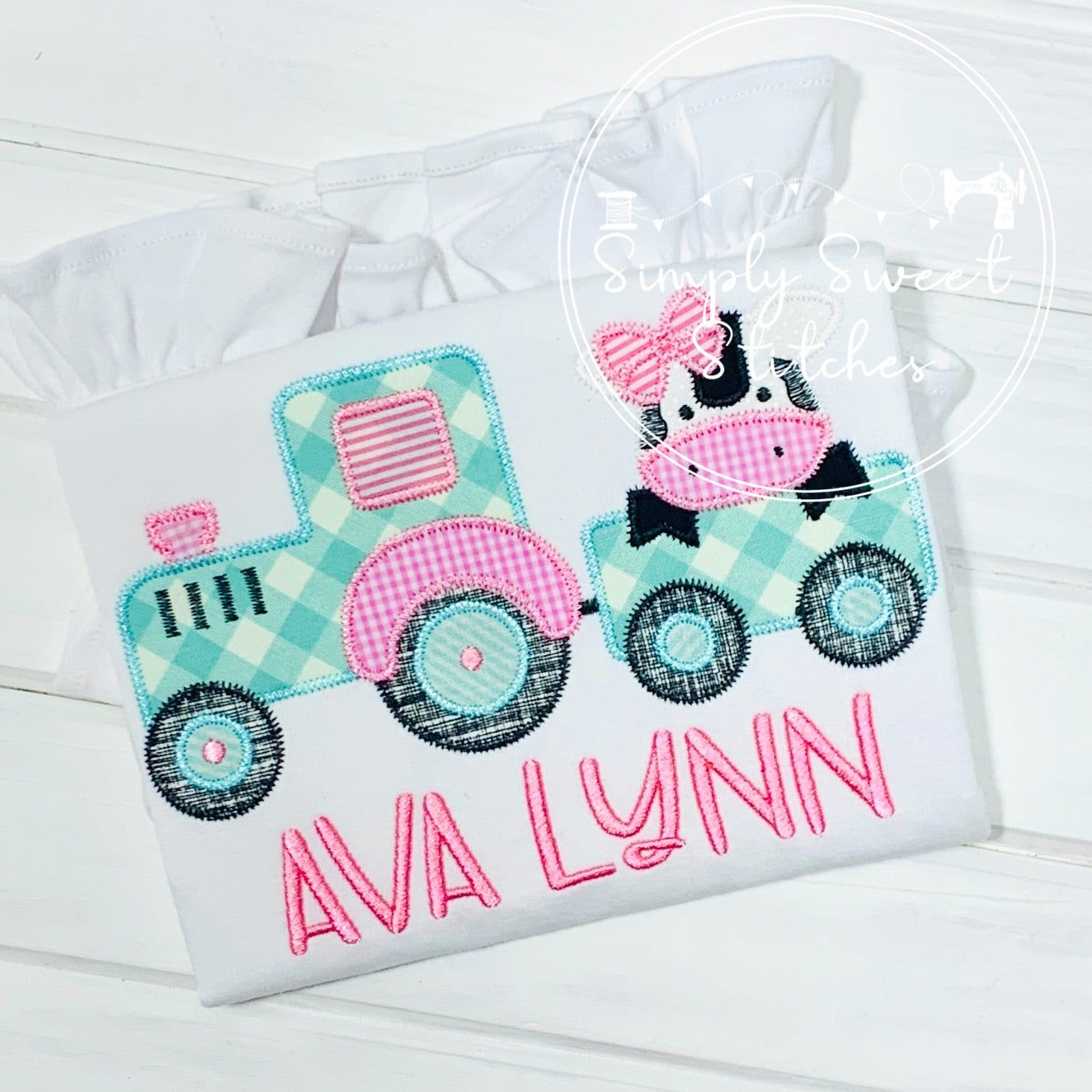 1940 - TRACTOR WITH GIRL COW - APPLIQUE CHILD SHIRT