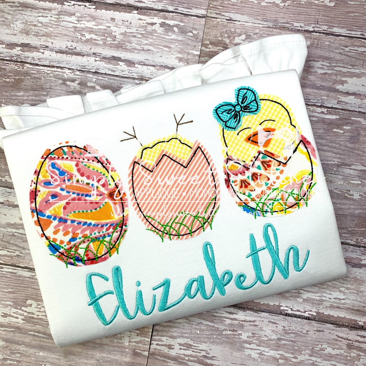 2170 - CHICKS IN EGGS WITH BOW APPLIQUE - CHILD SHIRT