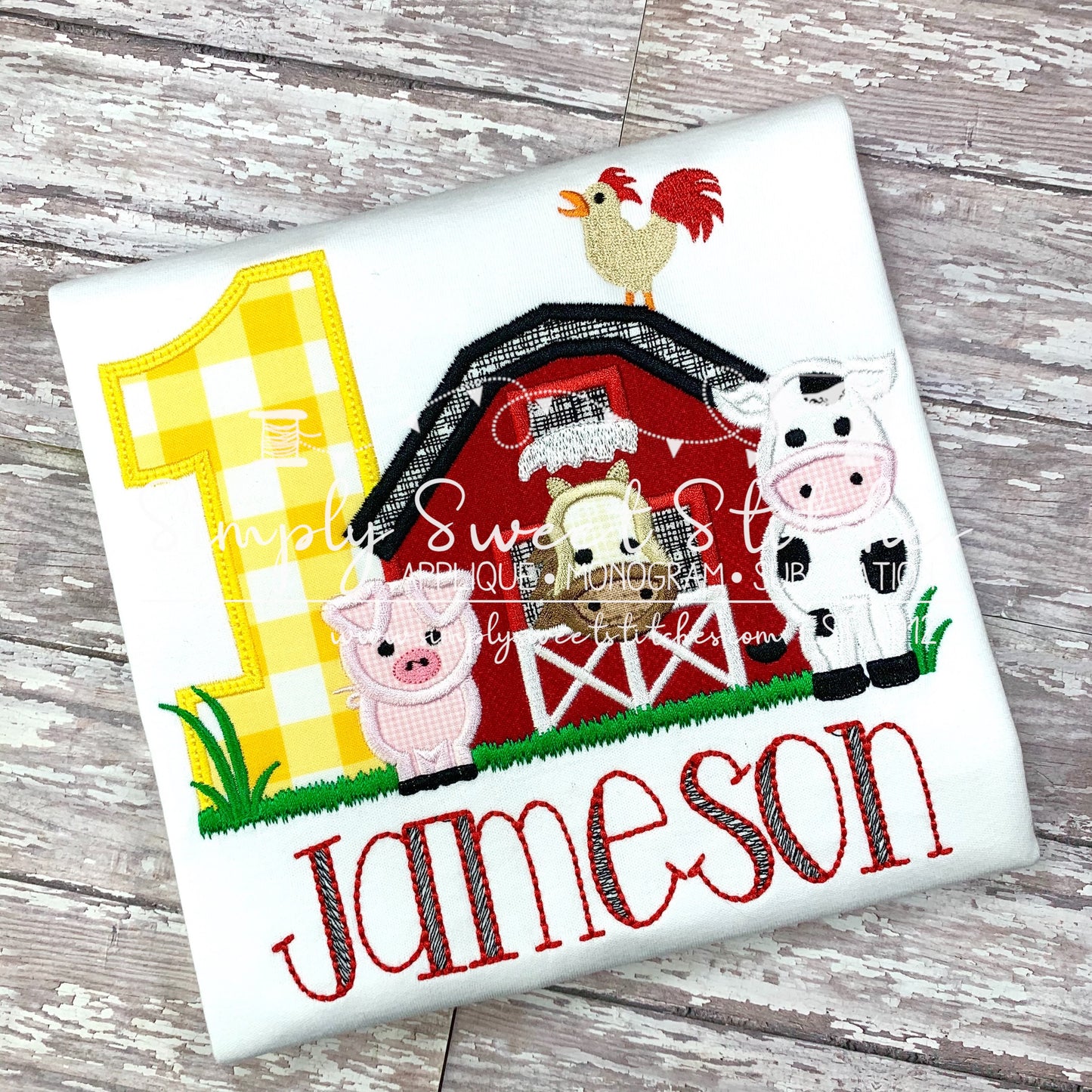 1601 - FARM ANIMALS BIRTHDAY - APPLIQUE CHILD SHIRT