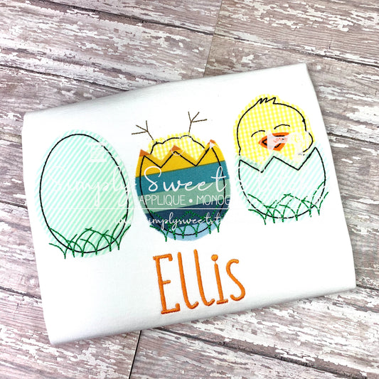 1554 -BOY EASTER EGGS HATCHING - APPLIQUE CHILD SHIRT