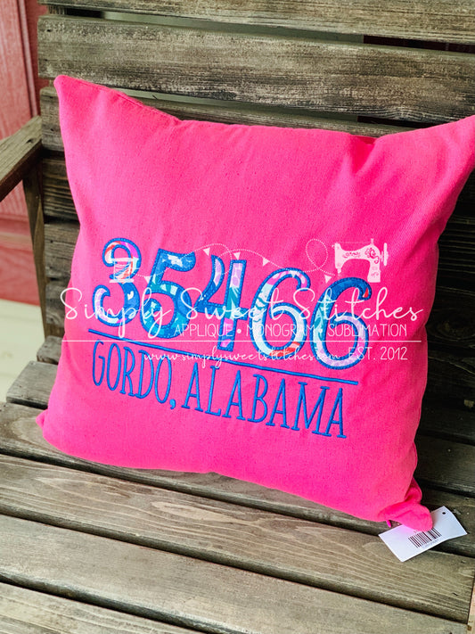 2067 - ZIPCODE APPLIQUE THROW PILLOW 18 IN x 18 IN - PILLOWCASE