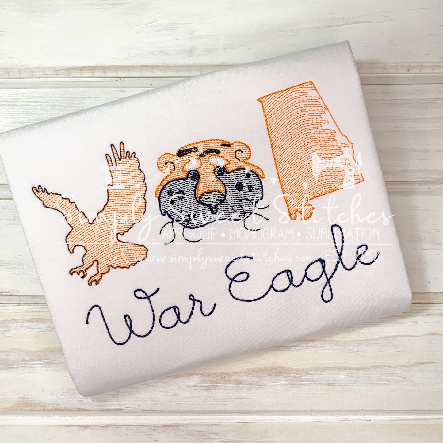 1129 - AUBURN TIGER, EAGLE, STATE TRIO - SKETCH CHILD SHIRT