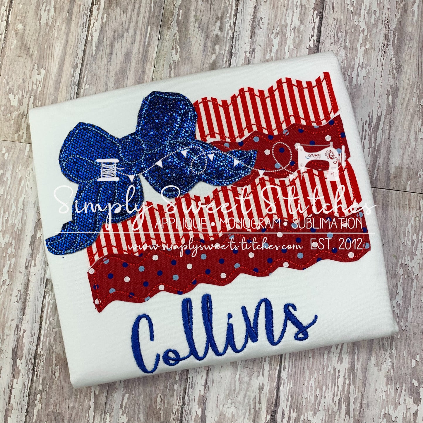1610 - PATRIOTIC FLAG WITH BOW APPLIQUE - CHILD SHIRT