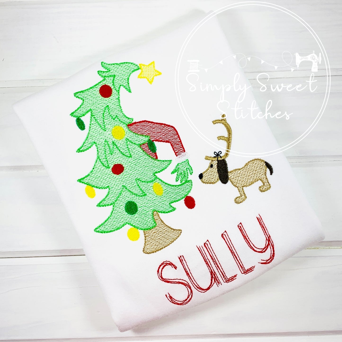 1909 - GRINCH TREE WITH DOG - SKETCH CHILD SHIRT