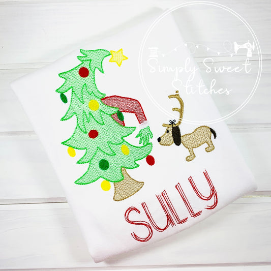 1909 - GRINCH TREE WITH DOG - SKETCH CHILD SHIRT