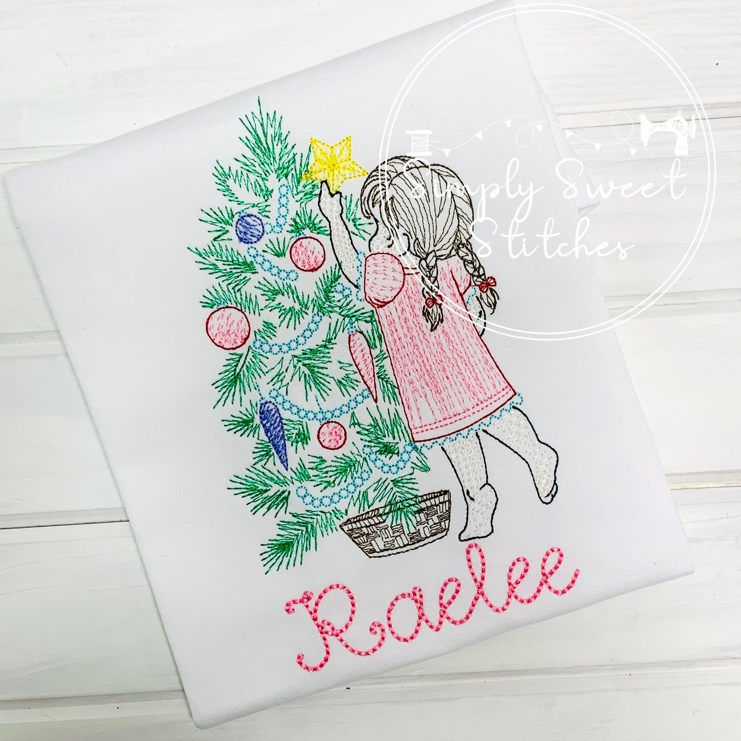 1217 - GIRL PUTTING STAR ON TREE - SKETCH CHILD SHIRT