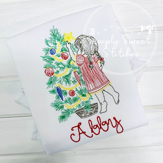1217 - GIRL PUTTING STAR ON TREE - SKETCH CHILD SHIRT
