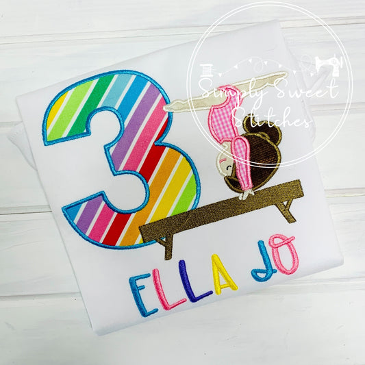 2215 - GYMNASTICS BIRTHDAY NUMBER - APPLIQUE CHILD SHIRT