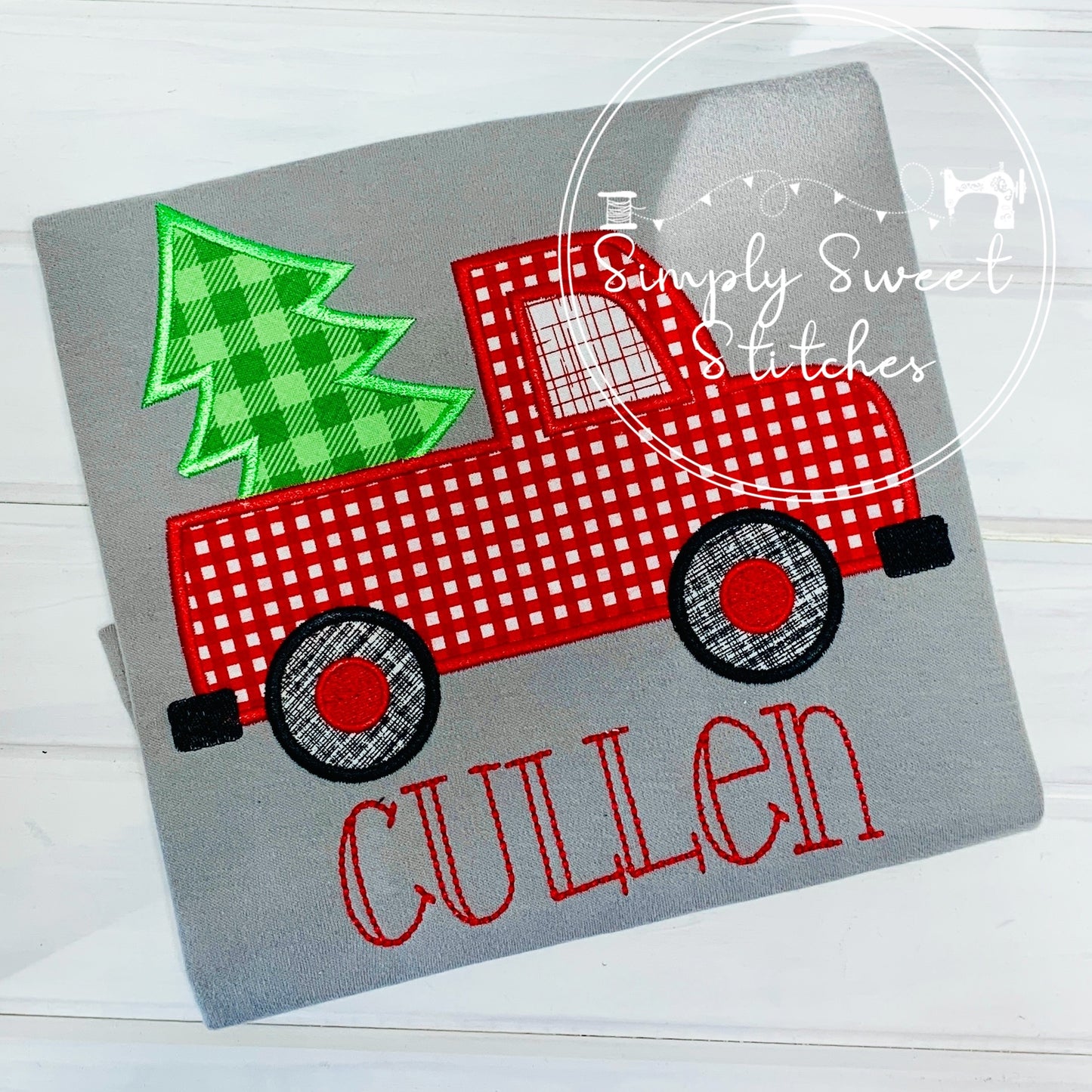 1158 - CHRISTMAS TRUCK WITH TREE - APPLIQUE CHILD SHIRT