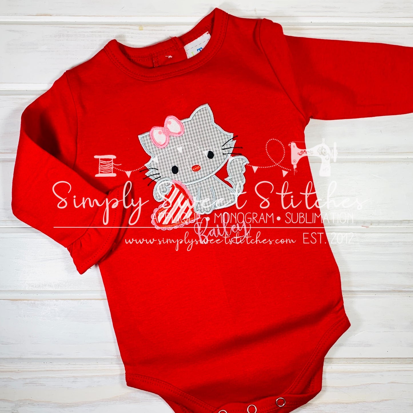 1326 - VALENTINES KITTY - APPLIQUE CHILD SHIRT