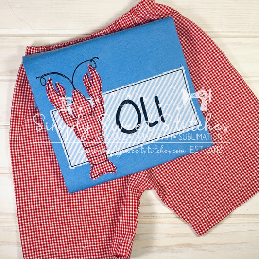 1627 - CRAWFISH WITH NAME BOX - APPLIQUE CHILD SHIRT