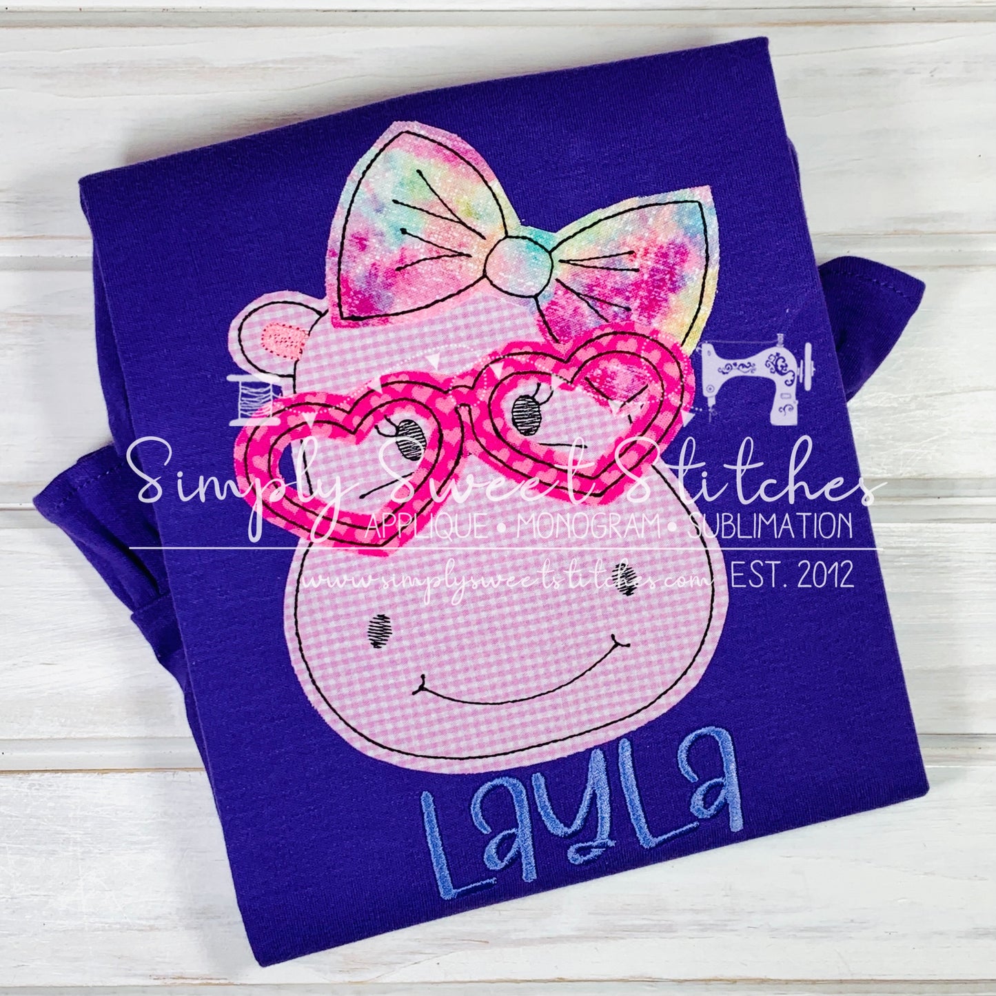 1266 - VALENTINES GIRL HIPPO - APPLIQUE CHILD SHIRT