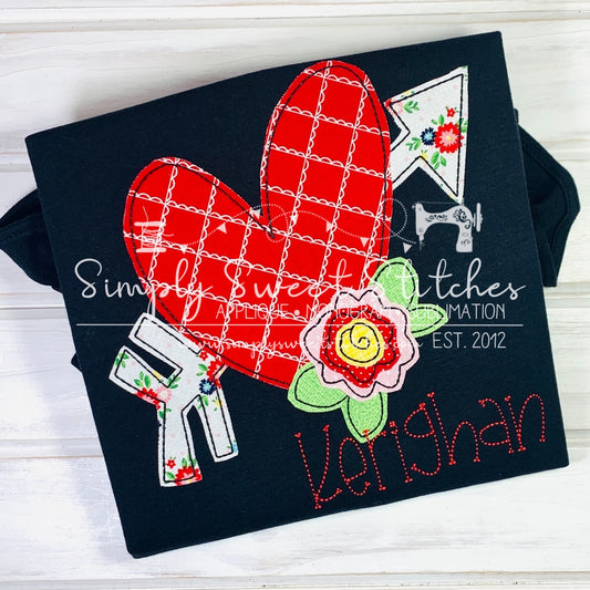 1928 - VALENTINE HEART WITH ARROW AND FLOWER - APPLIQUE CHILD SHIRT