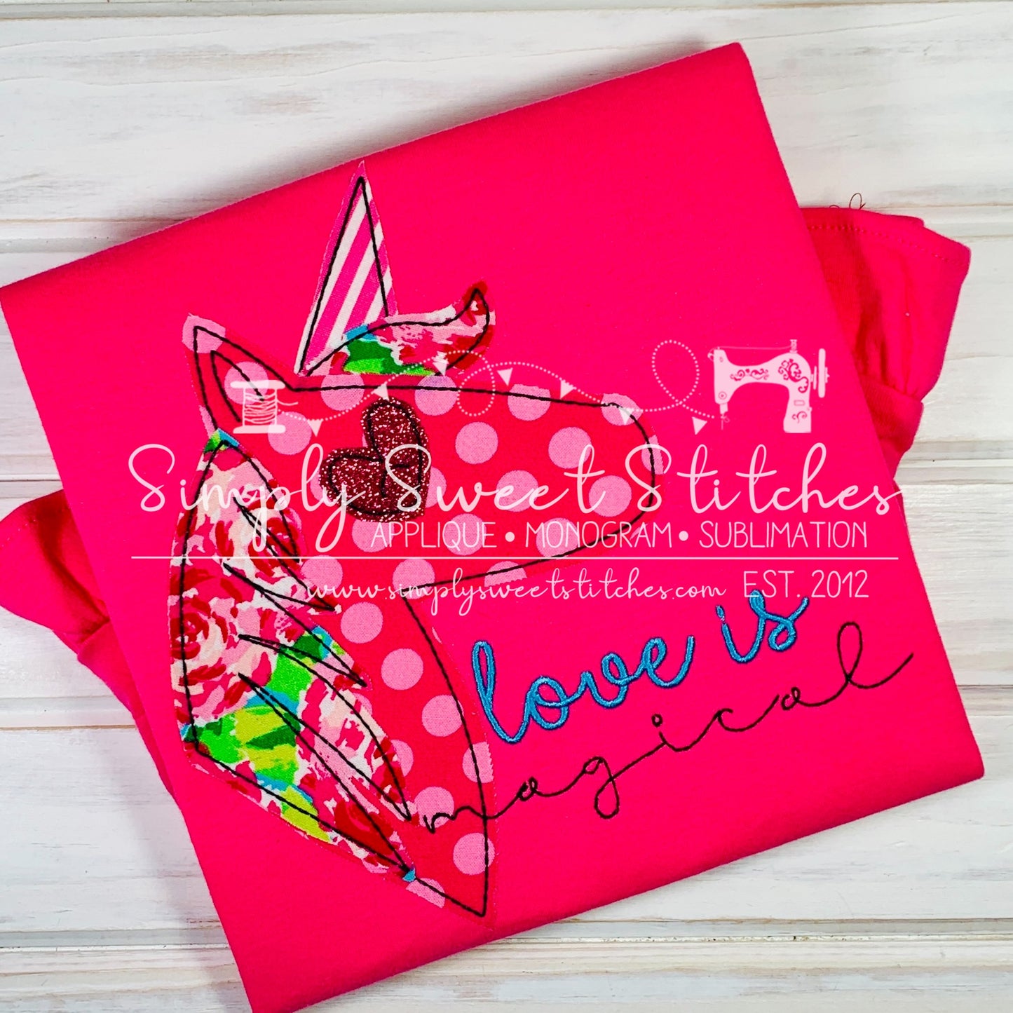 1927 - LOVE IS MAGICAL UNICORN - APPLIQUE CHILD SHIRT