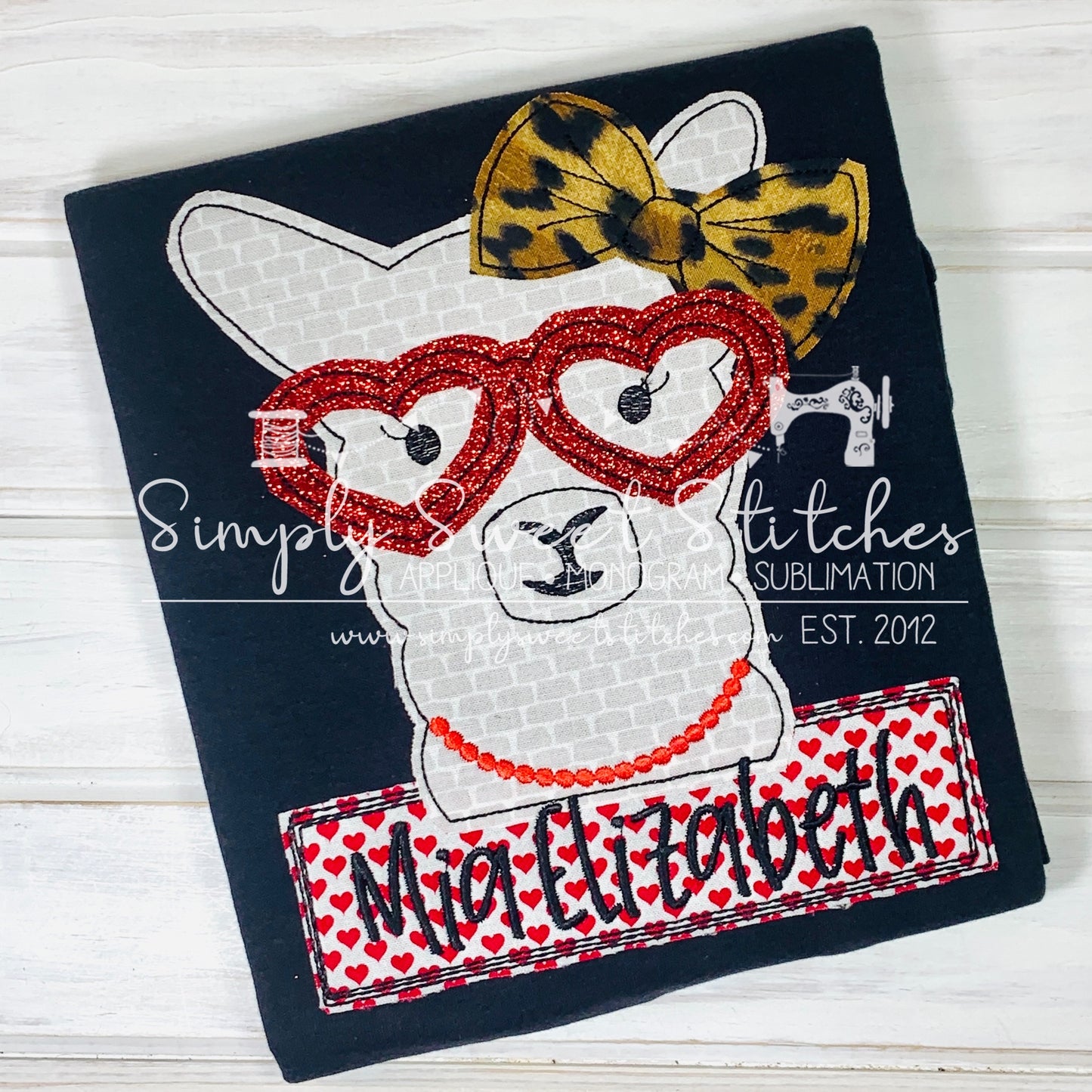 1267 - VALENTINES GIRL LLAMA - APPLIQUE CHILD SHIRT