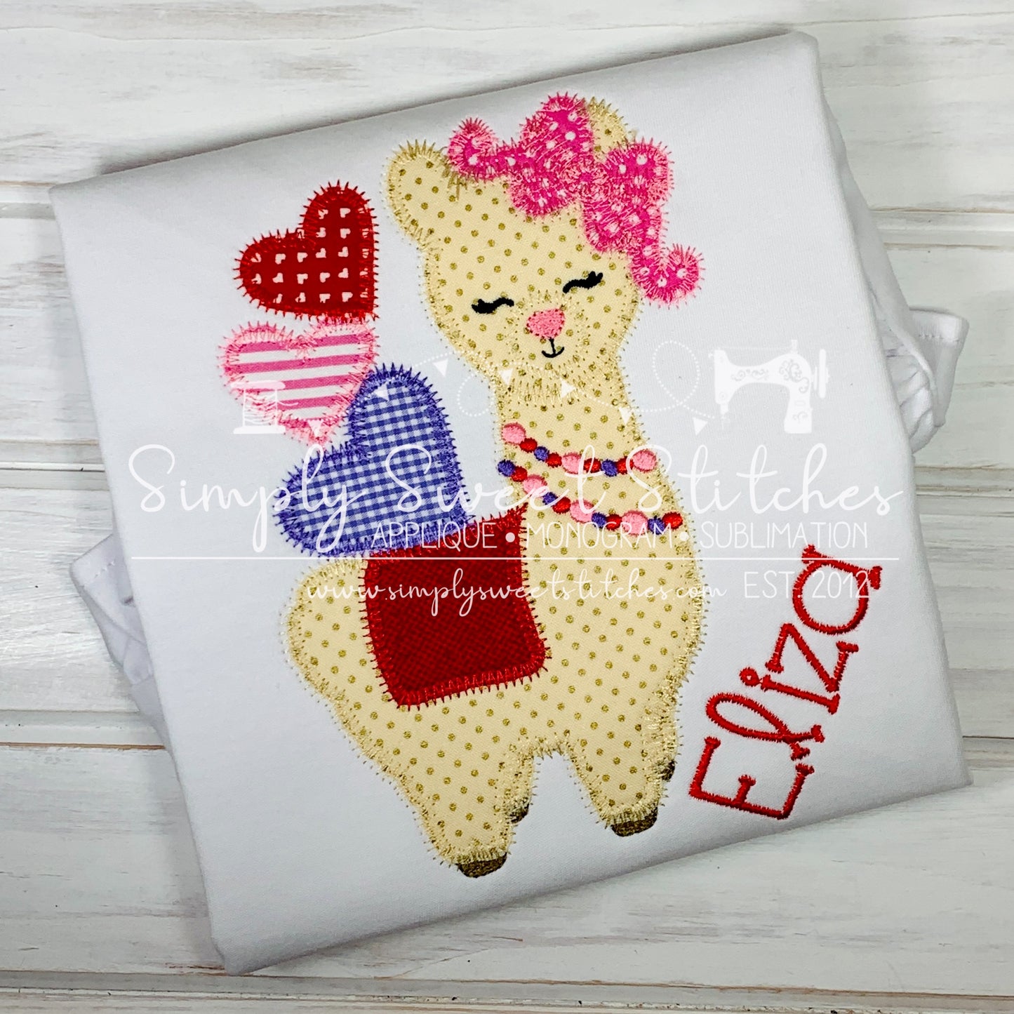 1324 - VALENTINE'S DAY LLAMA LOVE - APPLIQUE CHILD SHIRT