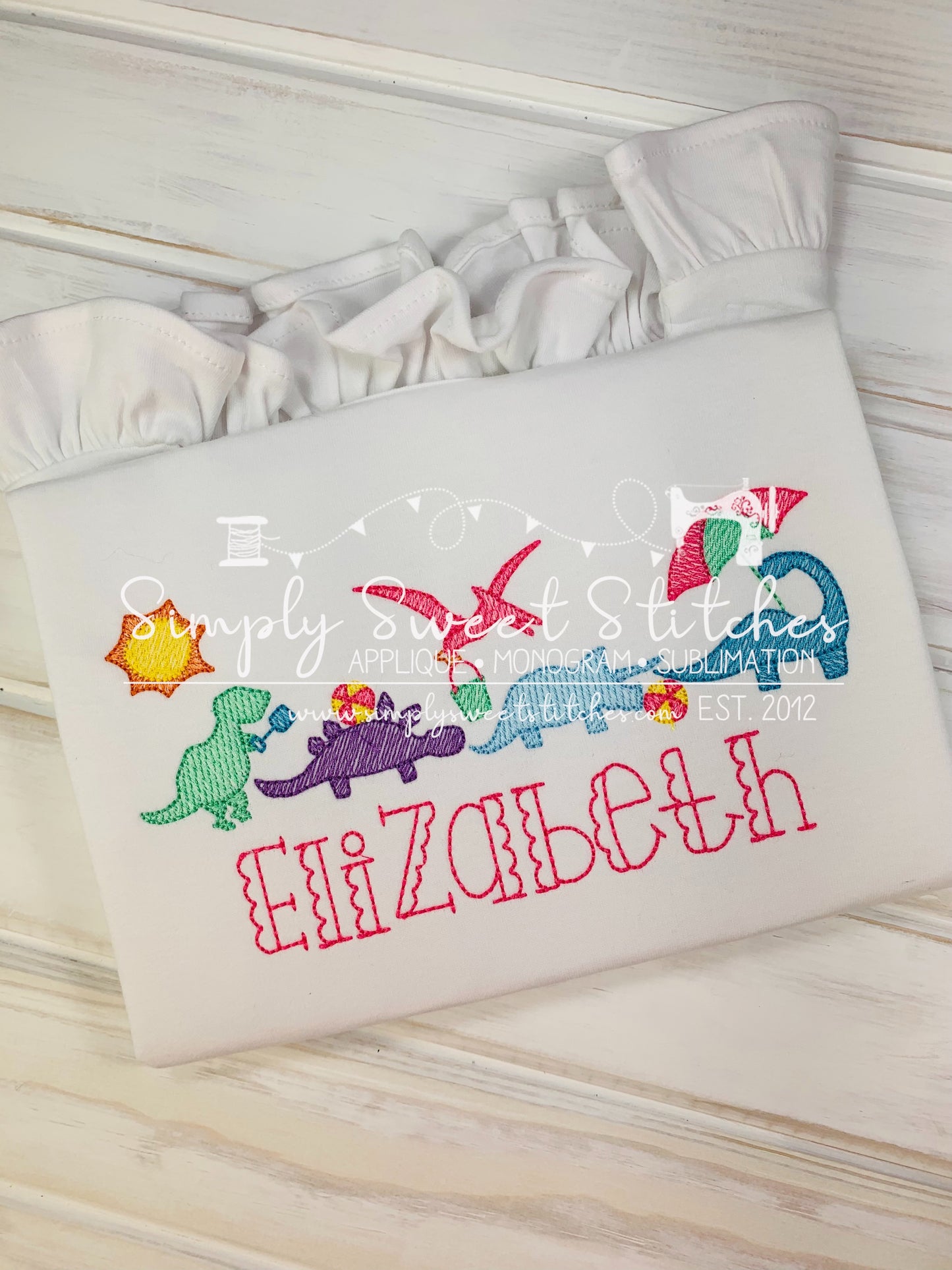 1667 - GIRLS BEACH DINOSAUR - SKETCH CHILD SHIRT